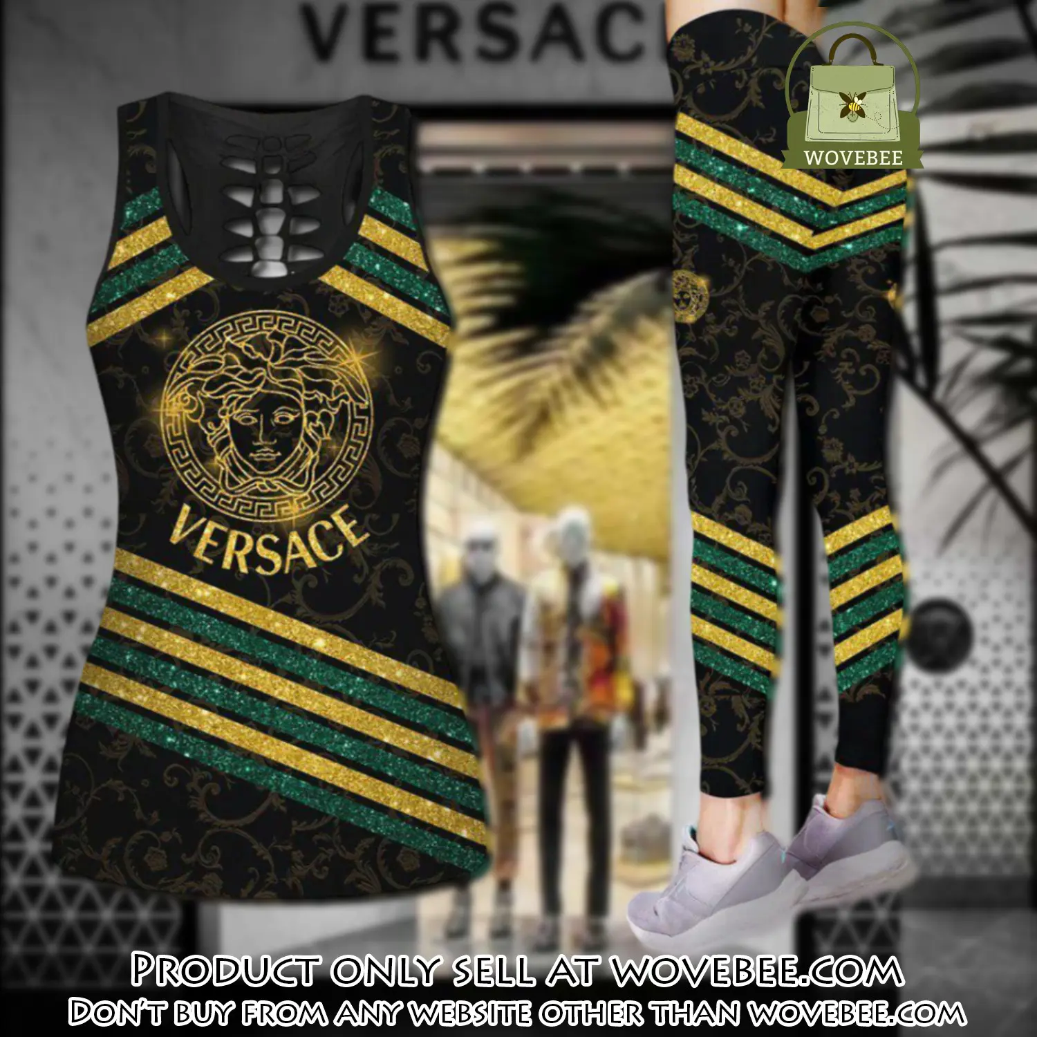 Gianni versace tank top leggings set luxury for women yoga gym wvb0325273